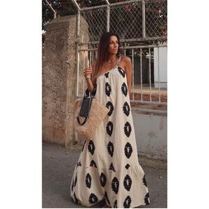 Zara cotton one shoulder maxi dress